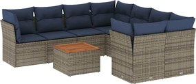 vidaXL Set canapele de grădină, 9 piese, cu perne, gri, poliratan