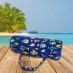 Sezlong de plaja rulabil RYBKY 148x52 cm, negru-alb