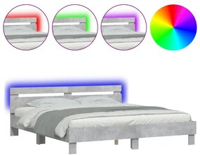 3207528 vidaXL Cadru de pat cu tăblie și LED, gri beton, 180x200 cm