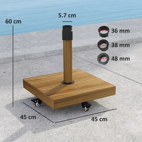 Outsunny Bază pentru Umbrelă cu Roți și Frâne, Suport din Metal cu Ciment, pentru Stâlpi de Umbrelă Ø36/38/48 mm, Efect Lemn Natural | Aosom Romania