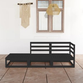 vidaXL Set mobilier de grădină, 3 piese, negru, lemn masiv de pin