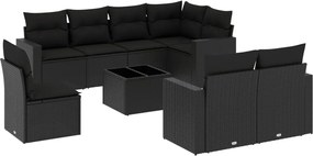 vidaXL Set mobilier de grădină cu perne, 9 piese, negru, poliratan
