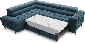 Colțar albastru extensibil/cu spațiu de depozitare cu tapițerie din țesătură bouclé (cu colț pe partea stângă/în formă de ”L”) Ferucce – ELTAP