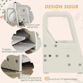 AIYAPLAY Turnuleț pentru Copii 2-5 Ani cu 3 Trepte Reglabile și Tălpi Antiderapante, 43x42x65,5 cm, Gri | Aosom Romania