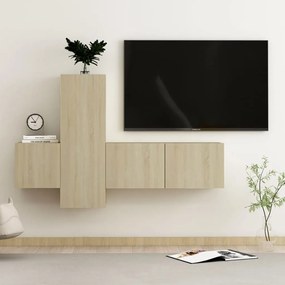 vidaXL Set de dulapuri TV, 3 piese, stejar sonoma, lemn prelucrat