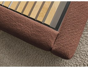 Pat matrimonial portocaliu tapițat cu spațiu de depozitare cu somieră 160x200 cm Orlane – Bobochic Paris