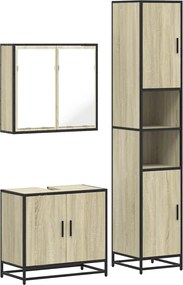 vidaXL Set mobilier de baie, 3 piese, stejar sonoma, lemn prelucrat