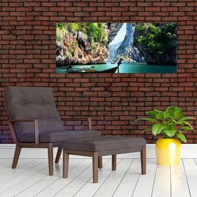 Tablou cu navă lungă pe plajă (120x50 cm)