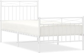 vidaXL Cadru de pat metalic cu tăblie de cap/picioare, alb, 90x190 cm