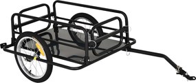 HOMCOM Cărucior pentru Bicicletă cu Pereți Pliabili și Detașabili, Remorcă pentru Bicicletă din Oțel și PE, 139x71.5x49 cm, Negru | Aosom Romania