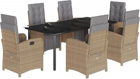 vidaXL Set de masă pentru grădină, 7 piese, cu perne, bej, poliratan