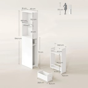 Dulap de baie extensibil cu 2 rafturi laterale 134.4x40x18 cm