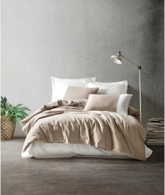 Set lenjerie pat dublu PLAIN, bumbac, alb/bej, 240x260 cm, cu cearceaf