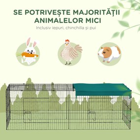 PawHut Tarc Exterior pentru Animale Mici, Spațiu pentru Pui, Iepuri, Chinchilla, cu Acoperiș, 220x85x70 cm, Verde | Aosom Romania