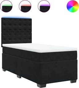 vidaXL Pat box spring cu saltea, negru, 80x200 cm, catifea