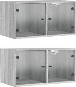 vidaXL Dulapuri de perete cu uși sticlă 2 buc. gri sonoma 68,5x37x35cm