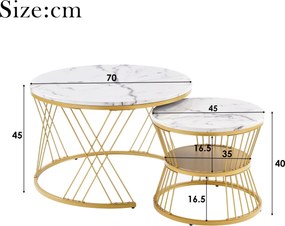 Set modern de măsuțe nesting, 2 piese, 70x70x45 cm/45x45x40 cm, Alb