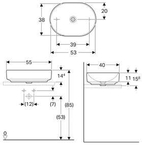 Lavoar baie pe blat alb 55 cm, oval, Geberit VariForm Eliptic