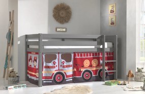 Pat Camion de pompieri PINO cu două paturi copii și cortină.