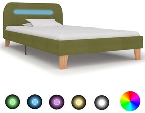 vidaXL Cadru de pat cu LED-uri, verde, 90 x 200 cm, material textil