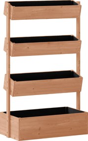 Outsunny Jardinieră din lemn cu 4 niveluri Jardinieră ridicată exterioară cu orificii de drenaj și material nețesut Maro | Aosom Romania