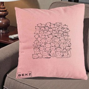Perna Personalizata Many Cats Pattern Alb-Negru, 40x40 cm, Roz, Husa Detasabila, Perna Inclusa, BEKZ®