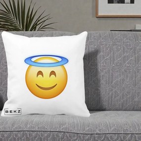 Perna Decorativa Emoji Inger cu Aureola, 40x40 cm, Alba Mata, Husa Detasabila, Perna Inclusa, BEKZ®