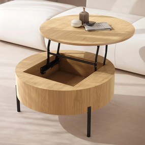 Mazzoni FRIDA Stejar Natural – MĂSUȚĂ DE CAFEA MODERNĂ CU BLAT RABATABIL ȘI SPAȚIU DE DEPOZITARE