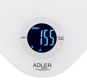 Cantar de bucatarie Adler AD 3180, Pana la 10 kg, Masurare lichide, Tare, Afisaj LCD, Alb