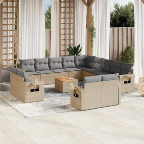 vidaXL Set canapele de grădină, 14 piese, cu perne, bej, poliratan
