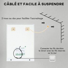 kleankin Oglindă LED dreptunghiulară pentru perete, baie 70 x 50 cm | Aosom Romania