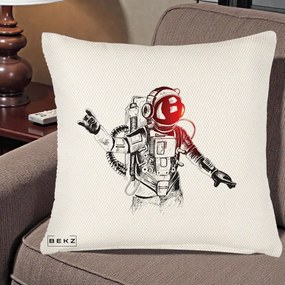Perna Decorativa Astronaut Rock Sketching, 40x40 cm, Crem Reliefat, Husa Detasabila, Perna Inclusa, BEKZ®