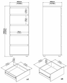 Comodă albă înaltă 40x107 cm Nova – Tvilum