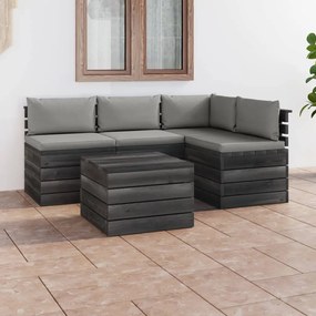 3061828 vidaXL Set mobilier de grădină din paleți, cu perne, 5 piese, lemn pin