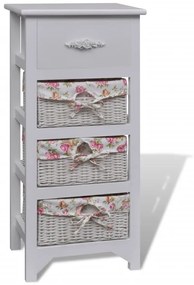 241543 vidaXL Dulap cu 1 sertar și 3 coșuri, alb, lemn de paulownia