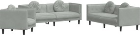 vidaXL Set de canapele, 3 piese, cu perne, gri deschis, catifea