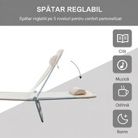 Outsunny Set de 2 Șezlonguri Pliabile pentru Plajă cu Spătar Rabatabil pe 4 Niveluri, Șezlong de Grădină, 137x56x82 cm, Bej | Aosom Romania