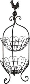 Suport decorativ cu două coșuri, negru, din metal, cu decorațiune cocoș, Ø 26x72 cm