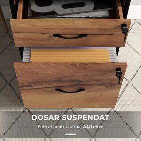 Vinsetto Dulap Sertare Birou, 2 Sertare cu Încuietoare, Roți, 44x40x66,5 cm, Maro Rustic | Aosom Romania