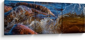 Tablou detailat - apa între pietre (cu ceas) (90x30 cm)