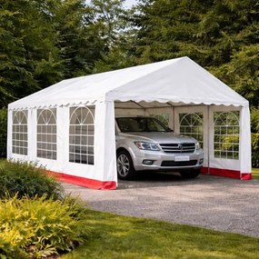 Cort pentru petreceri în grădină 6×4 m, dungă albă și roșie,