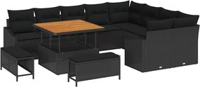 vidaXL Set de canapele pentru grădină 12 pcs Negru Rattan poli