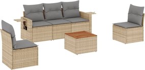vidaXL Set canapele de grădină, 6 piese, cu perne, bej, poliratan