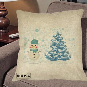 Perna Decorativa Om de Zapada si Brad Craciun, 40x40 cm, Crem, Husa Detasabila, Perna Inclusa, BEKZ®