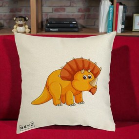 Perna Decorativa Triceratops Portocaliu, 40x40 cm, Ecru, Husa Detasabila, Perna Inclusa, BEKZ®