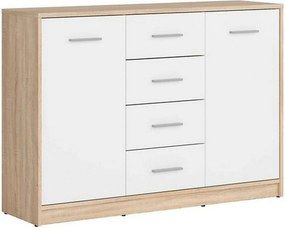 Comoda NEPO PLUS, alb/stejar sonoma, PAL laminat, 119x34x84 cm