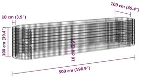 Strat inaltat gabion, 500x100x100 cm, fier galvanizat 500 x 100 x 100 cm, 1