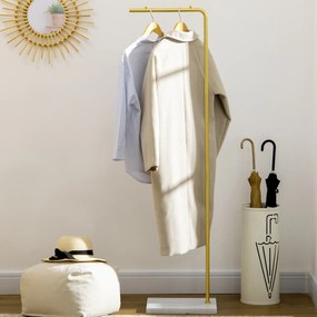 HOMCOM Suport de haina pentru intrare, dormitor si sufragerie din metal si marmura, 35x25x152 cm, auriu si alb | AOSOM RO