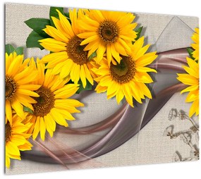 Tablou pe sticlă - Flori strălucitoare de floare soarelui (70x50 cm)
