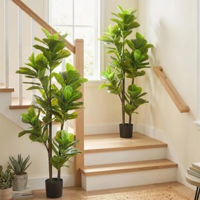HOMCOM Set de 2 plante artificiale de interior 150 cm, plantă falsă ficus lyre cu ghiveci din ciment, verde | Aosom Romania